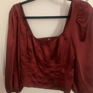 Burgundy Puffed sleeved elegant satin top